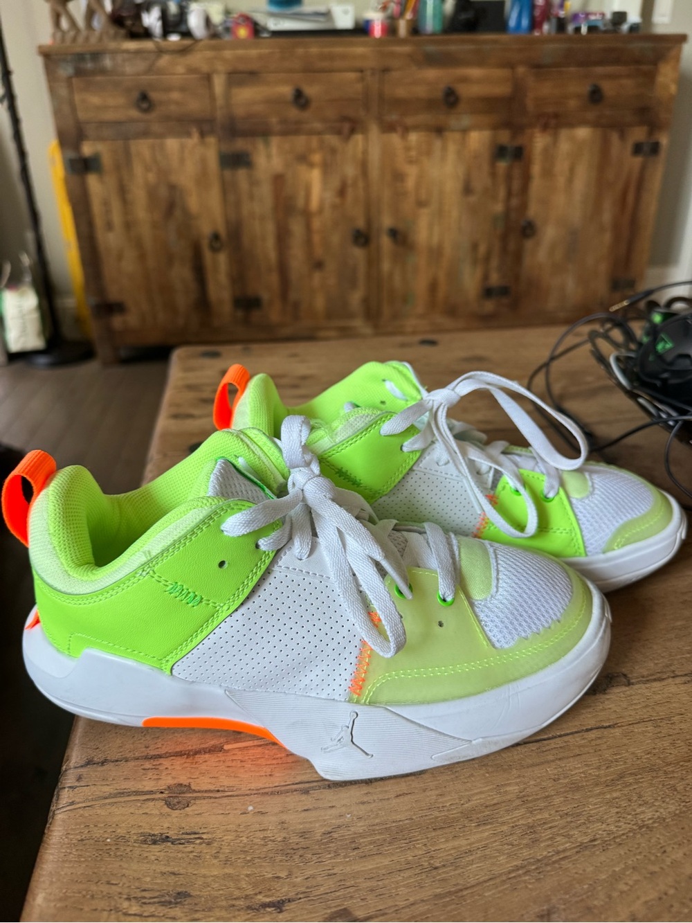 Boys size 5 Neon Green and White Jordan Sneakers